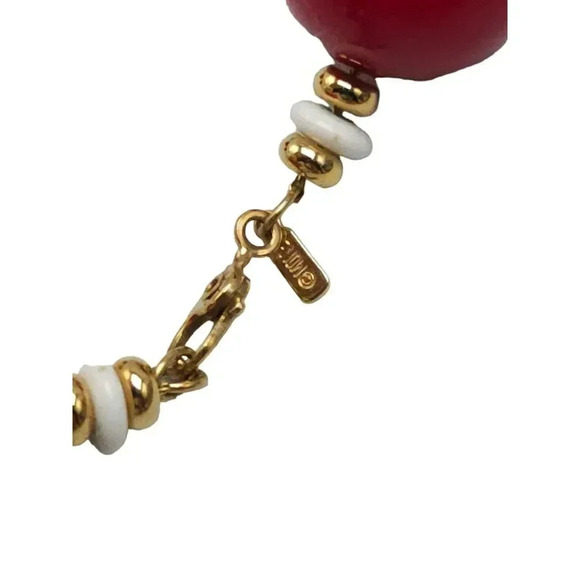 Monet Red White Acrylic Beaded Necklace Lobster Closure Vintage 17.5 in - Picture 4 of 5